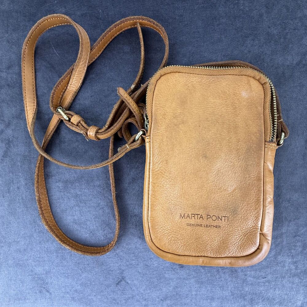 Marta Ponti Soft Leather Crossbody Tan Shoulder Purse | Travel Organizer, Small